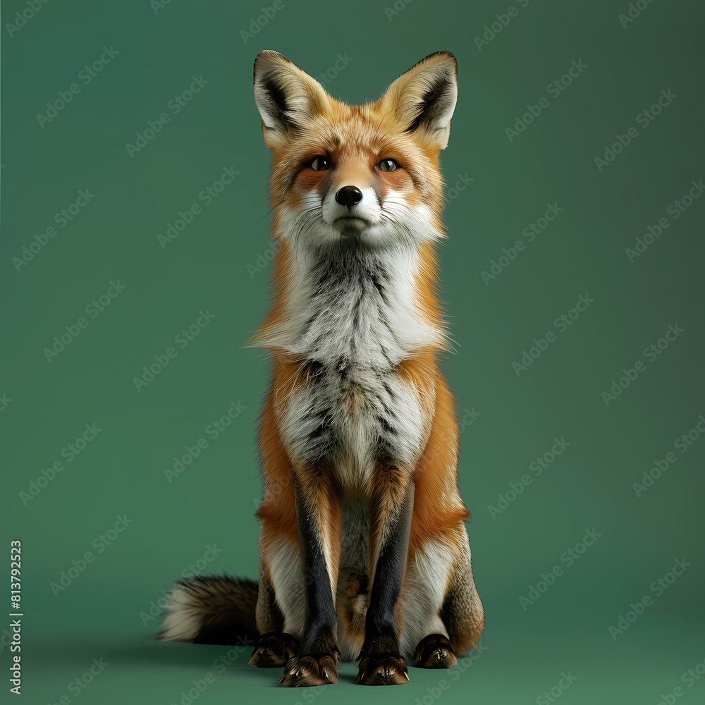 Obraz premium Full body of fox on solid green screen background, fashion photography, evenly lighting
