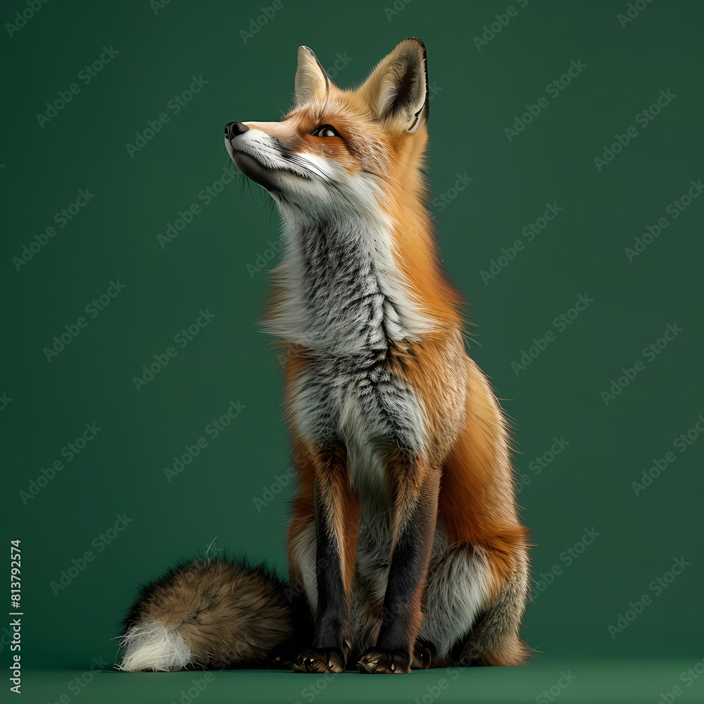 Fototapeta premium Full body of fox on solid green screen background, fashion photography, evenly lighting