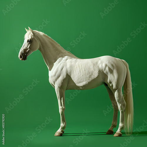 Full body of horse on solid green screen background  fashion photography  evenly lighting