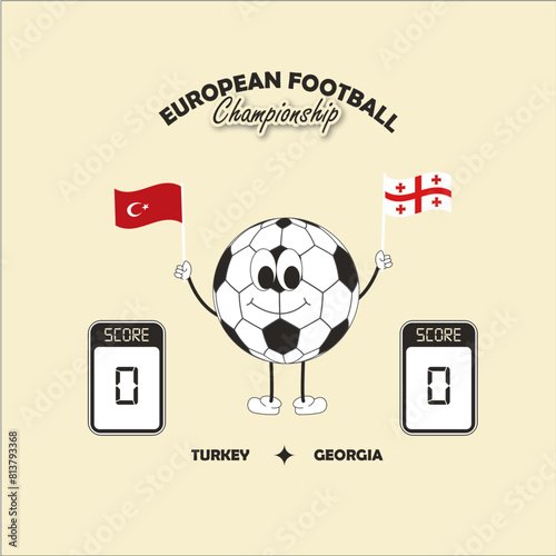European Football Championship. Match between turkey and georgia. Balloon character holding the flags of both countries. Determinate pointage. For game bets. illustration for matches. Forecast