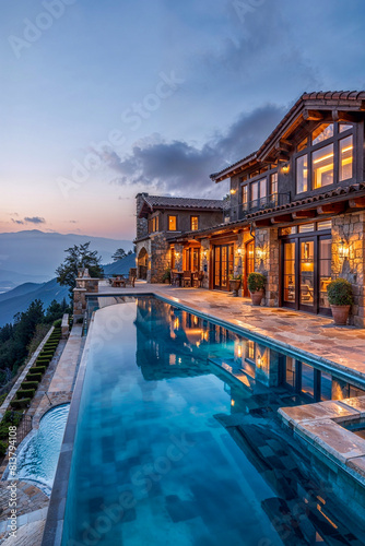 Luxury resort with big pool in a mountain landscape