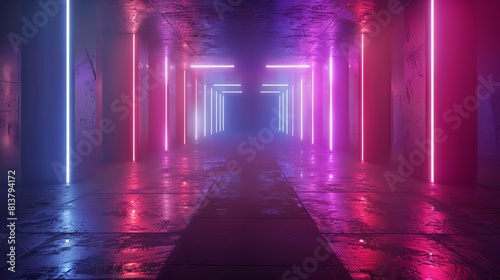 3d technology abstract neon light background, empty space scene, spotlight, dark night, virtual reality, © Shahriyar