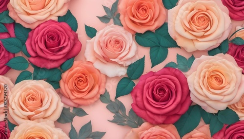 Craft a floral background with vibrant roses in fu