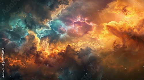 A fantasy digital art of an ethereal nebula, with swirling clouds and vibrant colors, representing the mystery in space exploration. 