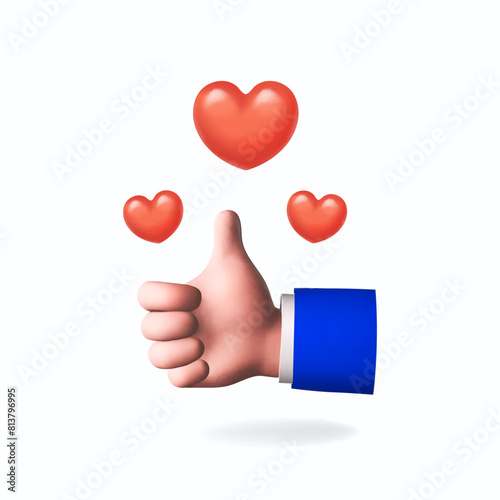 Cartoon hand thumb up gesture with heart.. 3d cartoon like icon Positive feedback. Like sign, good rating. Best review. Approved symbol vector illustration © lightgirl