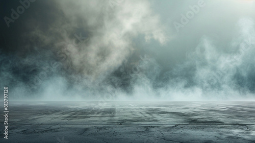 A surreal setup of Smokey background with concrete floor