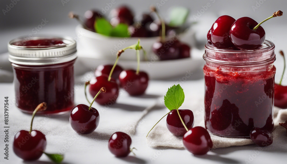 organic homemade cherry jam in jar, isolated white background, copy space for text
organic homemade cherry jam in jar, isolated white background, copy space for text