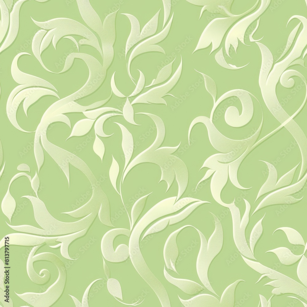 Elegant Green Floral Wallpaper Design with Swirling Leaves Elegant Green Floral Wallpaper Design with Swirling Leaves