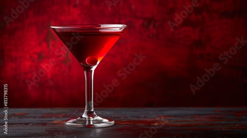 Elegant Red Cocktail in Martini Glass with Cherry Garnish on Moody Background
