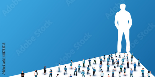 Group of people with leader silhouette. Teamwork concept.