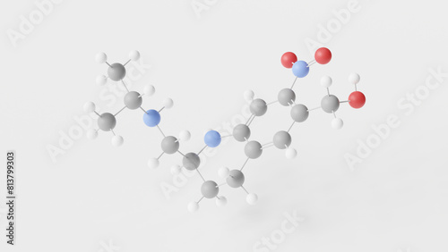 oxamniquine molecule 3d, molecular structure, ball and stick model, structural chemical formula anthelmintic drug photo
