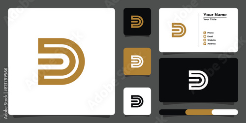 Letter d logo design with creative concept and business card. Premium Vector