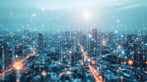 Smart city and communication network. Digital transformation, business, building, modern, urban, technology, connection, information, innovation, capita, future