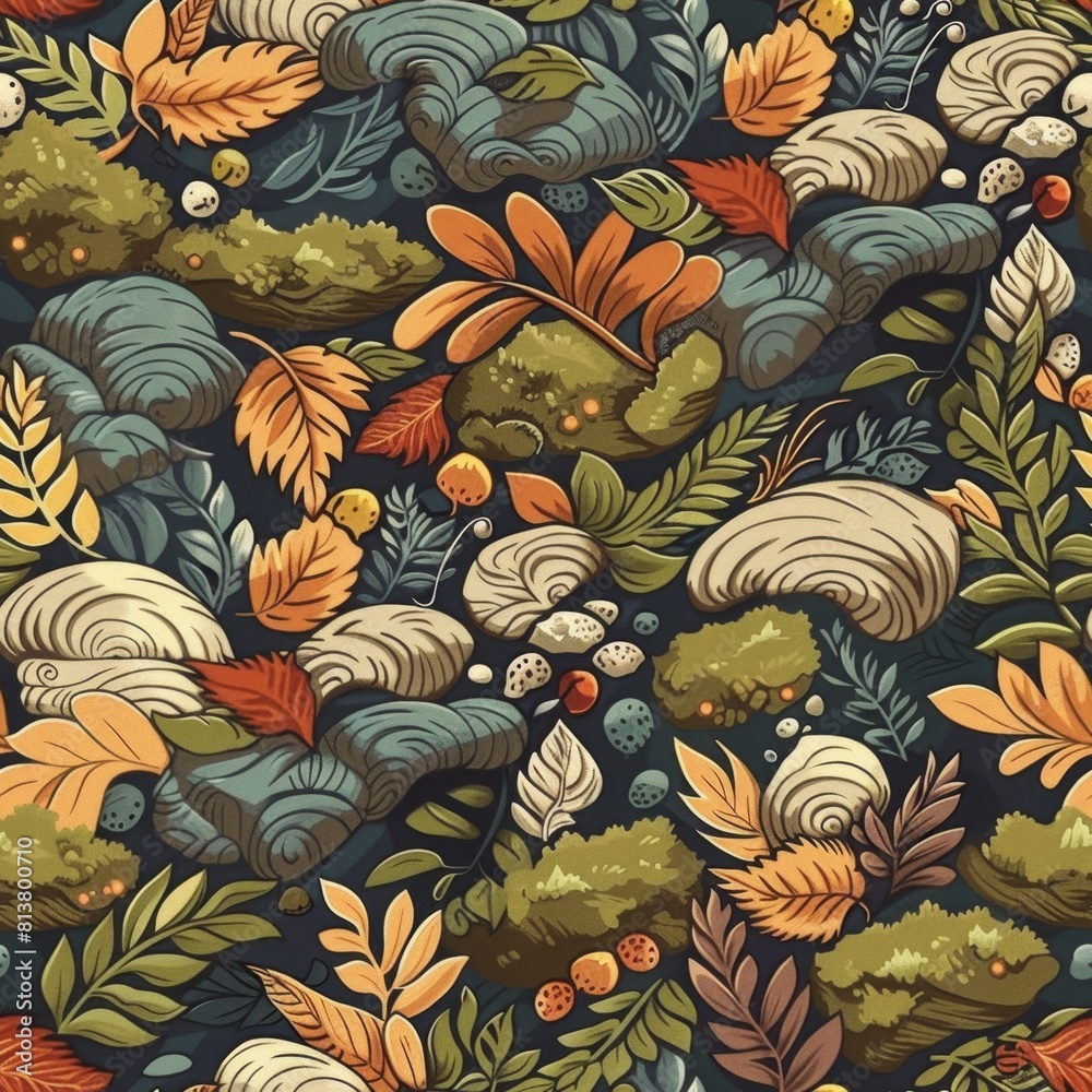 Enchanting Autumn Botanical Pattern with Leaves and Berries Enchanting Autumn Botanical Pattern with Leaves and Berries