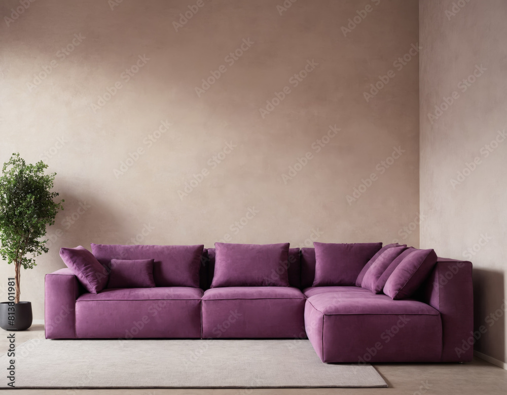 Contemporary Purple Sofa in Minimalist Interior Design Contemporary Purple Sofa in Minimalist Interior Design
