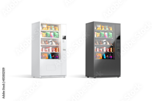 Blank black and white vending machine snacks and drinks mockup photo