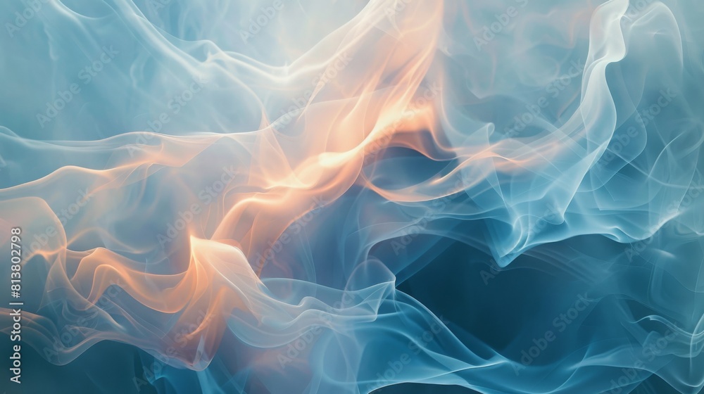 Obraz premium A delicate swirl of blue smoke intertwines against a serene, pastel-like background, suggesting both fluidity and tranquility.