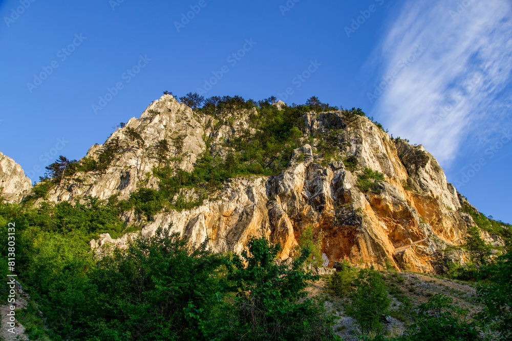 landscape with blue sky, Feregari Gorges, Domogled Mountains, Romania