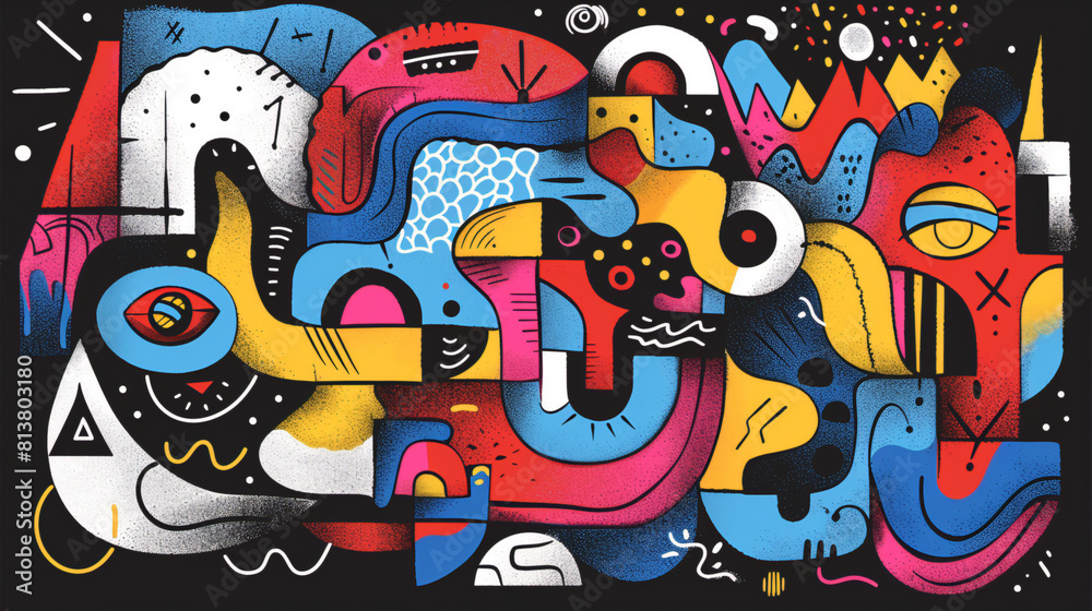 Quirky Hand-Drawn Doodle Elements in Cubism Style: Abstract Shapes for Modern Illustrations, Creative Designs, and Artistic Concepts