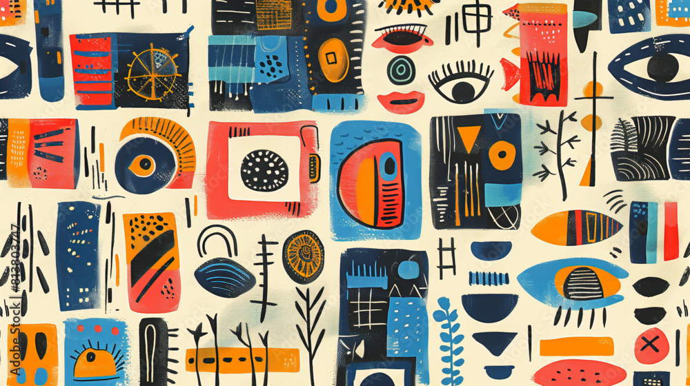 Quirky Hand-Drawn Doodle Elements in Cubism Style: Abstract Shapes for Modern Illustrations, Creative Designs, and Artistic Concepts