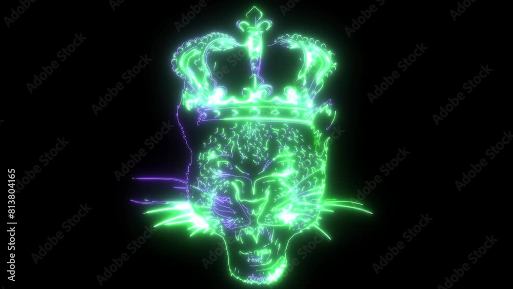 neon animation of head leopard with crown neon animation of head leopard with crown