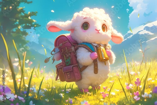 a sheep wearing a bag in nature photo