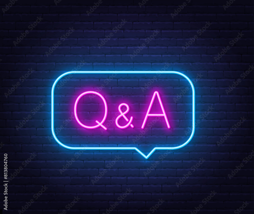 Q and A Neon Sign in speech bubble on brick wall background.. Q and A Neon Sign in speech bubble on brick wall background..