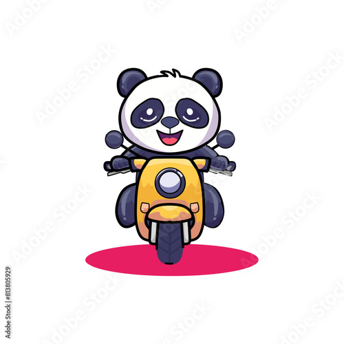 cute panda on motorcycle