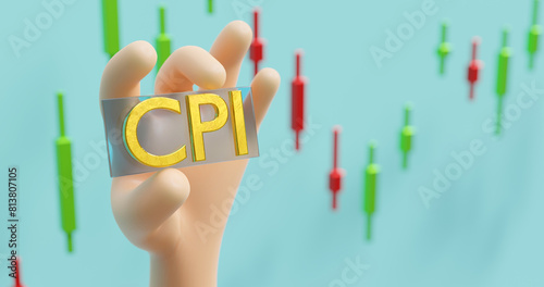 Consumer price index, CPI is a price index, the price of a weighted average market basket of consumer goods and services purchased by households, 3d rendering