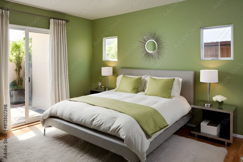 Fototapeta premium Beautiful Modern bedroom Generative AI