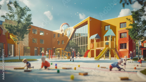 Colorful Kindergarten Playground. Generative AI