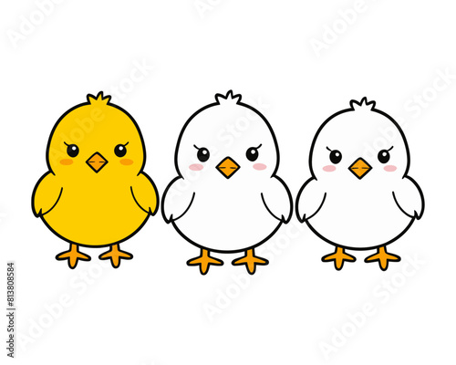 cute cartoon chicken baby. set of colored chicks vector. hen, little chicken sketch hand drawn character icon vector illustration. Newborn little cute chick,Easter chicks concept.