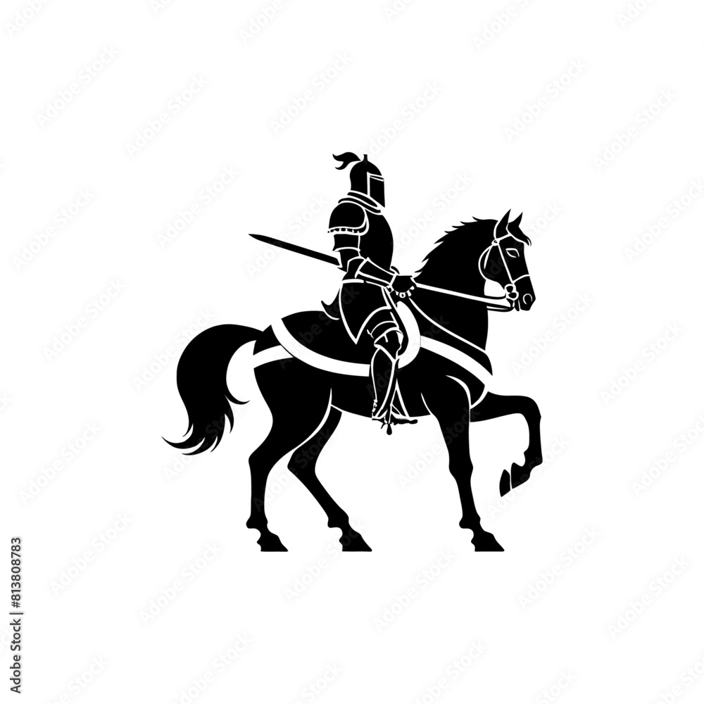 Fototapeta premium set of Knights and medieval warriors silhouette and outline vector illustration. The middle ages soldiers, Ancient warriors and heraldry element detailed hand drawn clip art. 
