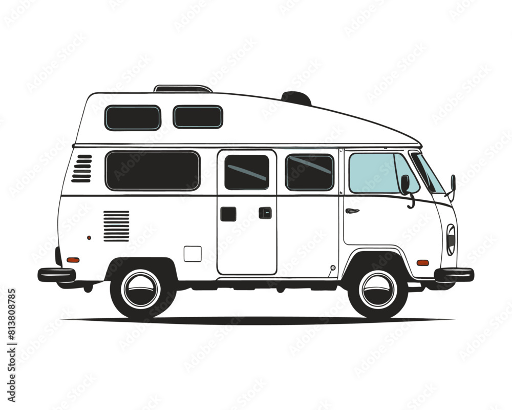 RV Camper trailer Motor Home silhouette. Campervan RV caravan vehicle isolated in white. camping car, Travel SUV, pickup, truck and transport vector illustration. hand drawn stock clip art RV Camper trailer Motor Home silhouette. Campervan RV caravan vehicle isolated in white. camping car, Travel SUV, pickup, truck and transport vector illustration. hand drawn stock clip art
