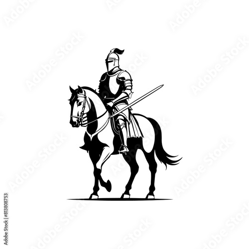 set of Knights and medieval warriors silhouette and outline vector illustration. The middle ages soldiers, Ancient warriors and heraldry element detailed hand drawn clip art. 