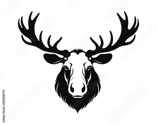 silhouette of a moose head isolated in white background. Elk head. Reindeer head. Wild animal. Hunting logo. vector illustration clip art.