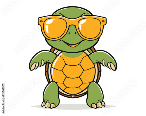 drawing of a turtle wearing sunglasses. cute and cool cartoon tortoise wearing shades vector illustration. sea life. Summer T-Shirt Designs.