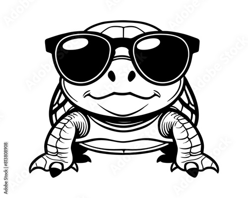drawing of a turtle wearing sunglasses. cute and cool cartoon tortoise wearing shades vector illustration. sea life. Summer T-Shirt Designs.