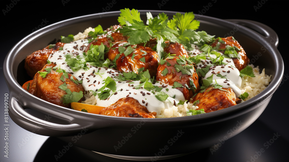 Delicious Garnished Chicken Kofta Curry in A Bowl on Blurry Background Delicious Garnished Chicken Kofta Curry in A Bowl on Blurry Background