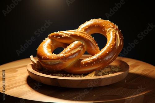 Buttery Soft baked pretzel with salt. Twisted traditional Bavarian bakery doughy bread. Generate ai