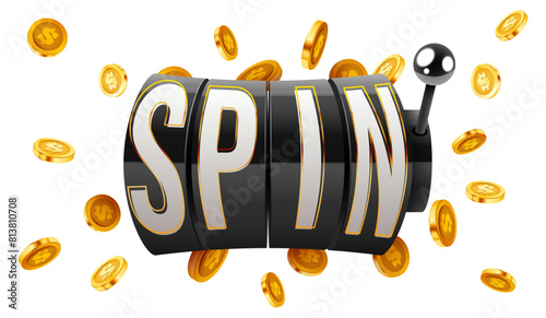 Black slot machine wins the jackpot. Spin. Casino jackpot.