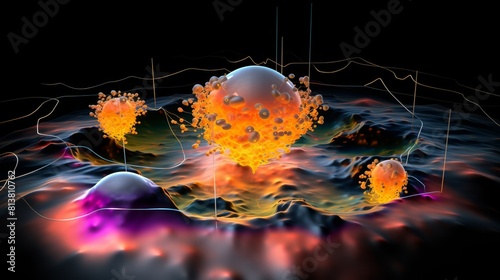 Interactive 3D simulation of a nuclear fission process, with atoms splitting and releasing energy