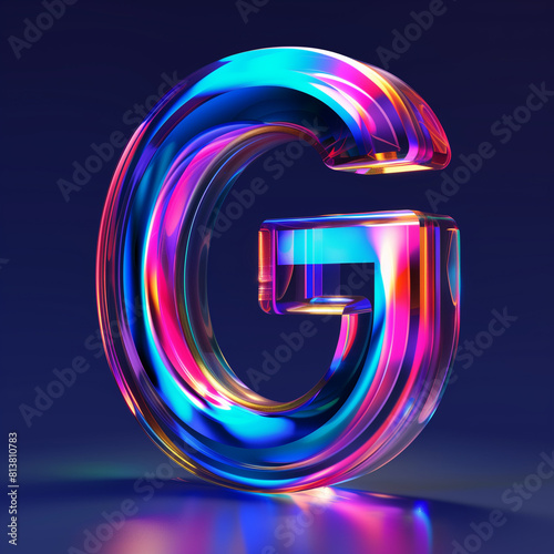 a close up of a colorful letter g on a reflective surface photo