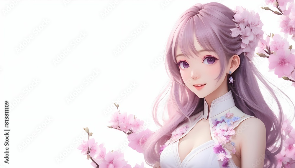 portrait of a anime girl on white background. 