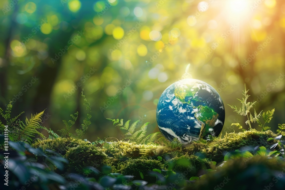 Celebrate planet earth: an event featuring the earth globe surrounded by lush trees in honor of environmental awareness Celebrate planet earth: an event featuring the earth globe surrounded by lush trees in honor of environmental awareness