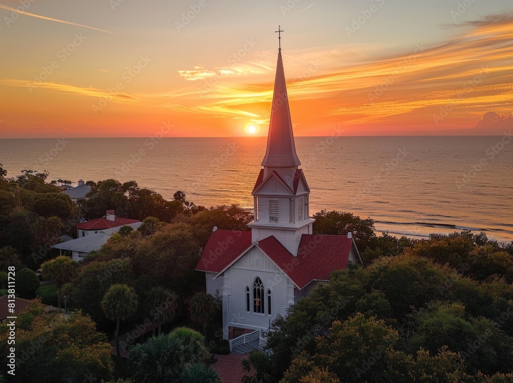 Fototapeta premium st louis church bell tower in the sunset