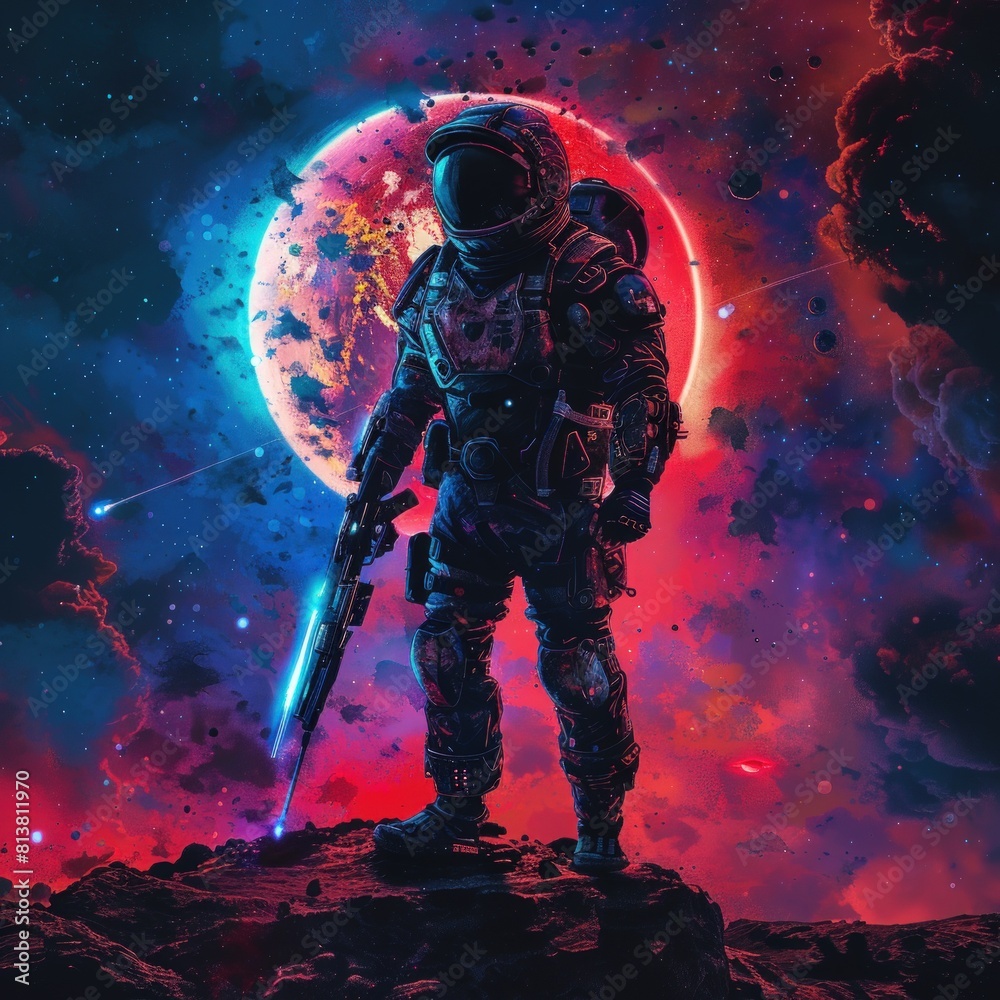 green space soldier with spaceship with a gun green space soldier with spaceship with a gun