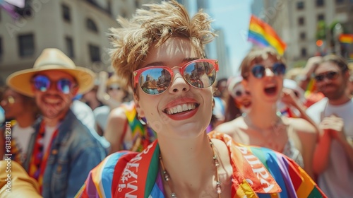 Happy people celebrating Gay Pride in New York City photo