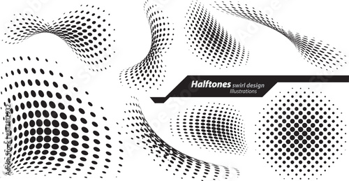 halftones swirls artwork design drawing vector illustration
