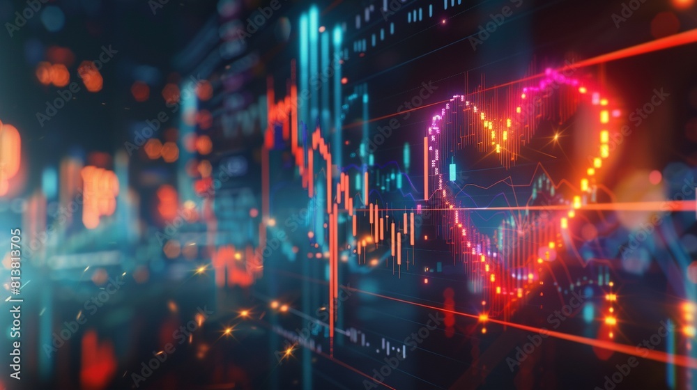 Heartbeat line merging into stock market graph, concept of passion for investing, emotional connection